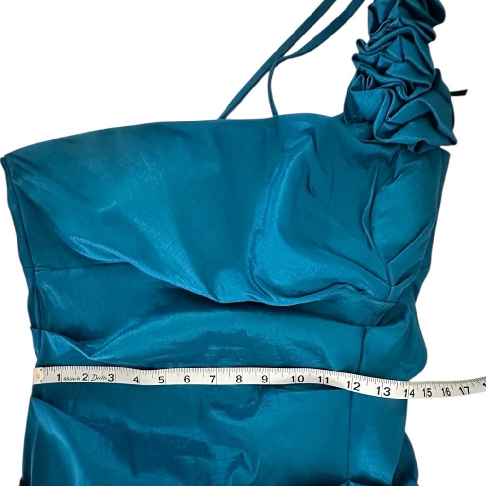 Eureka Teal One Shoulder Ruched Cocktail Dress Size 2X Made in USA - Picture 5 of 7